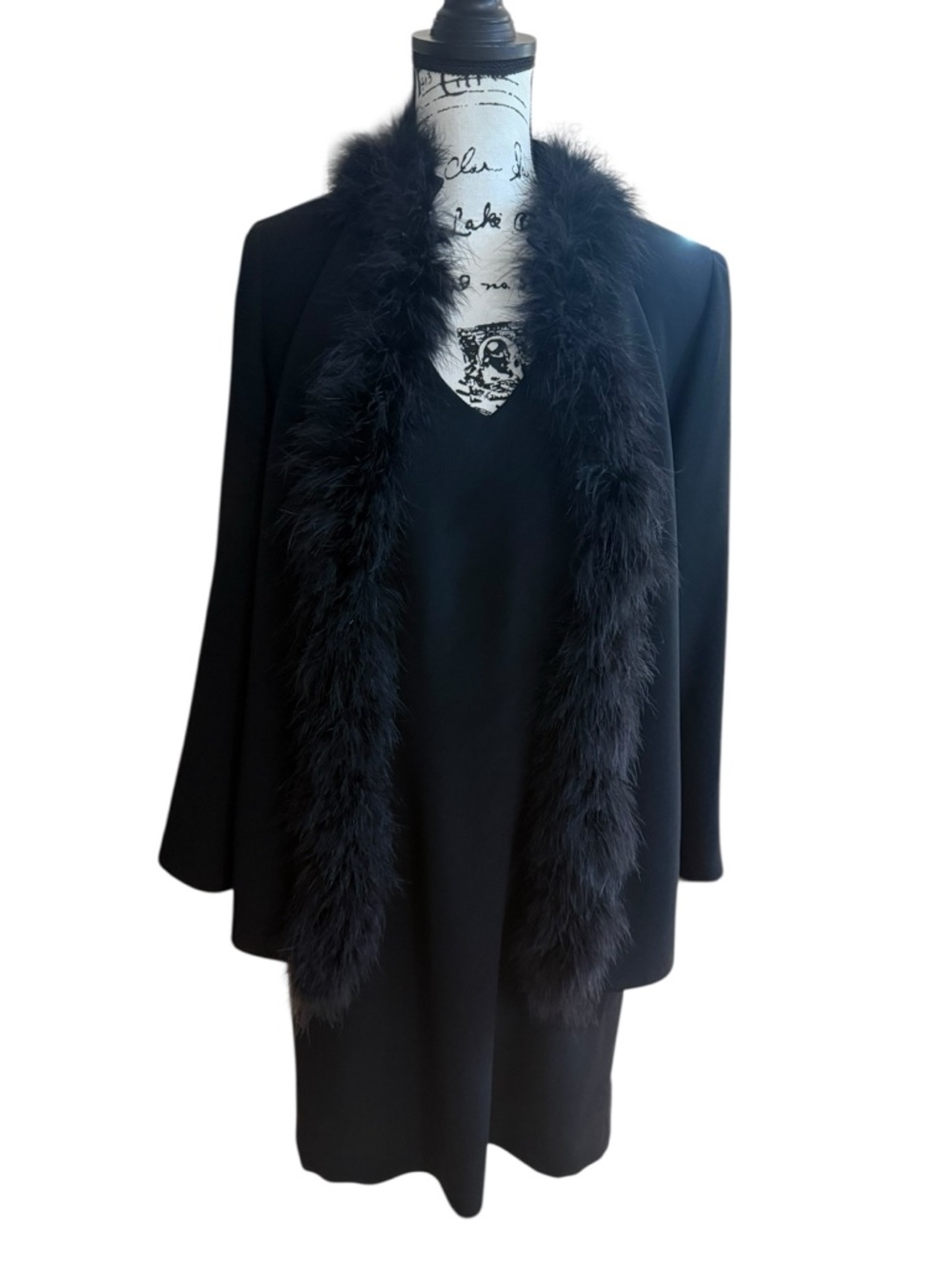 Garfield & Marks Vintage halter dress & Feather Trim Coat black size 8 and 10